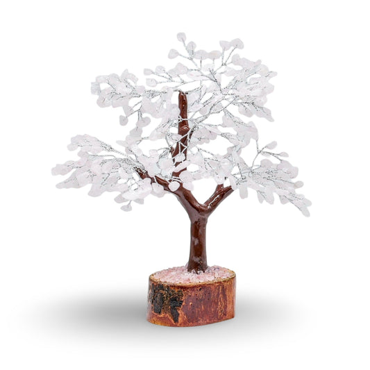 Déco Maison - Arbre - Pierres Précieuses - Rose Quartz - 8.5"H - 300 Éclats de Pierre