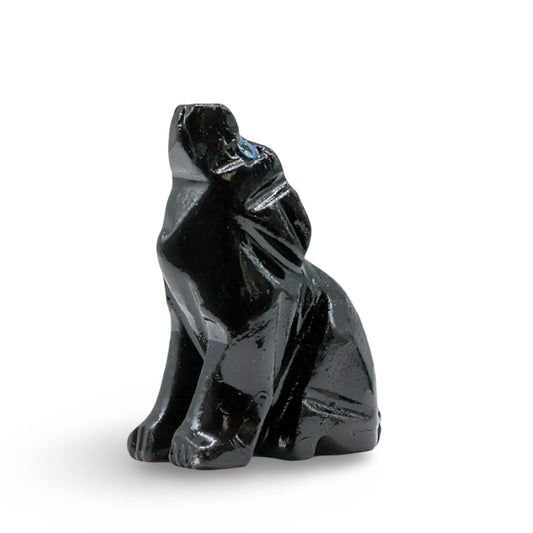 Spirit Animal - Carved Stone - Black Onyx - Wolf with Moon