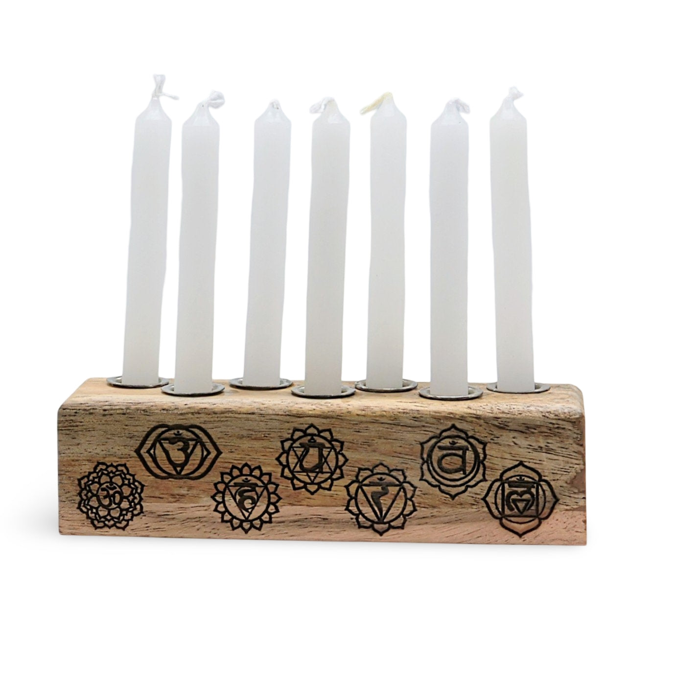 Candle Holder - Wood - 7 Chakra