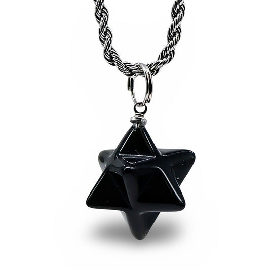 Collier - Étoile Merkaba - Obsidienne Noire