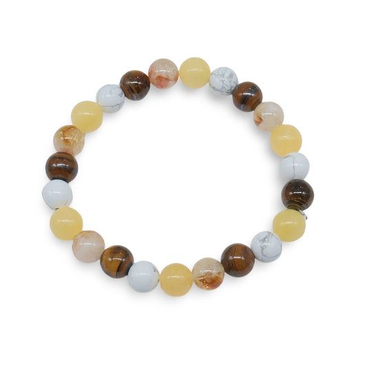 Bracelet - Jade Topaze, Howlite, Œil de Tigre & Citrine - 8mm