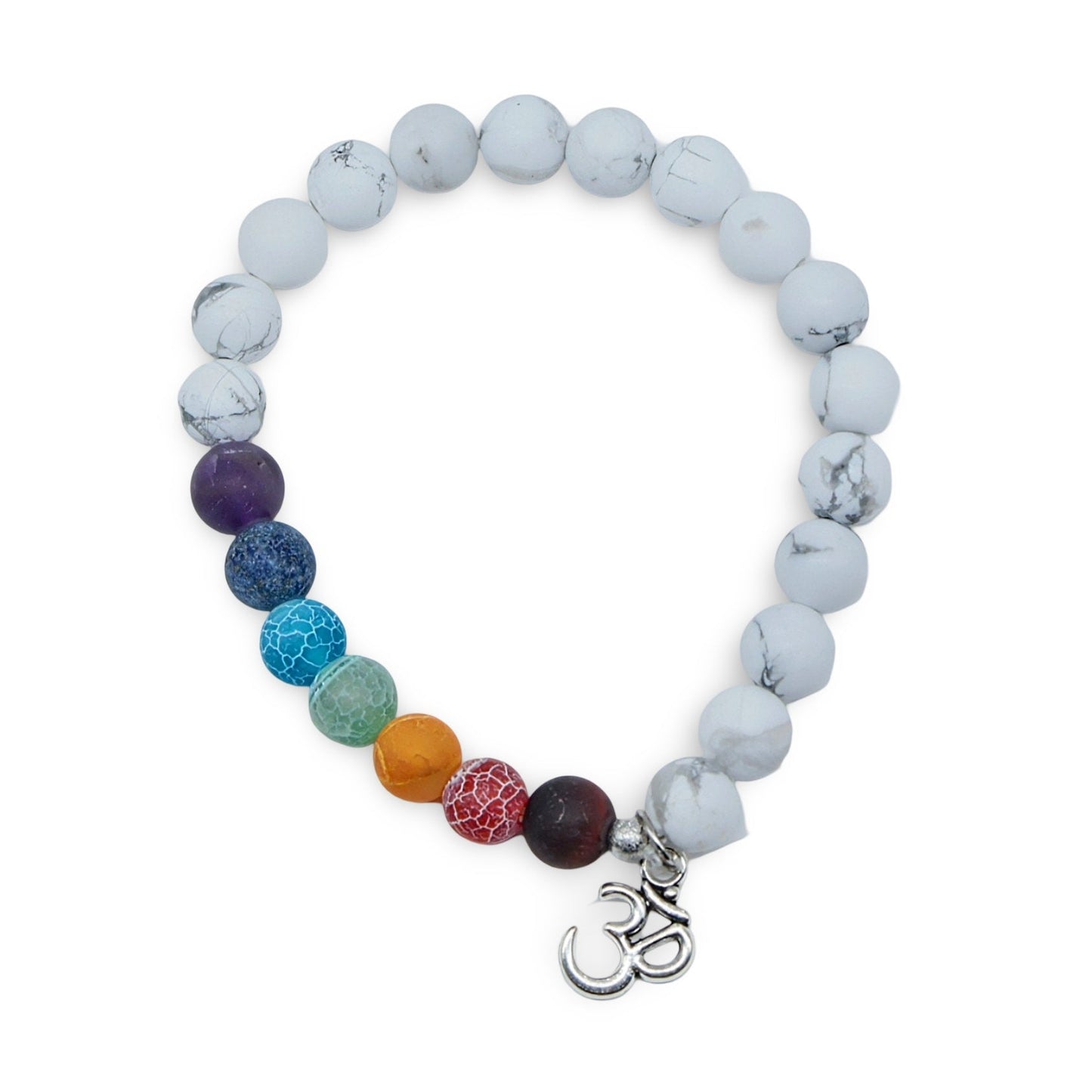 Bracelet - Howlite & 7 Chakras avec Breloque Om - 8mm