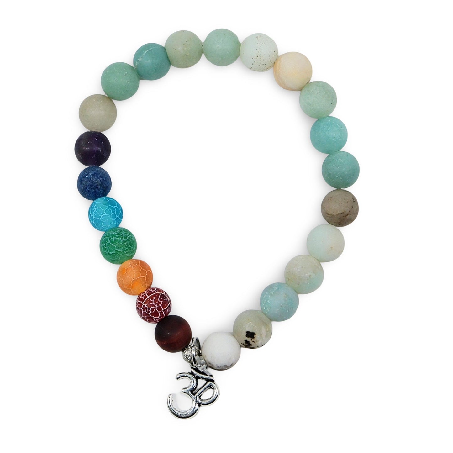 Bracelet - Amazonite & 7 Chakras avec Breloque Om - 8mm