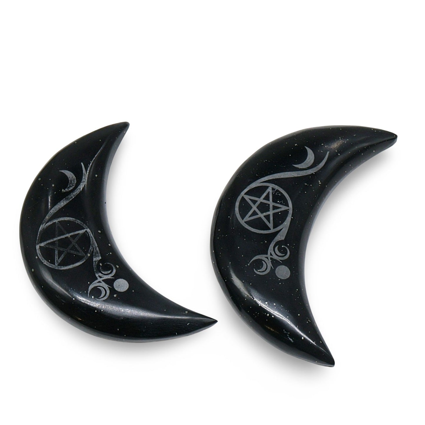 Pierre - Onyx Noir en Forme de Lune avec Pentacle