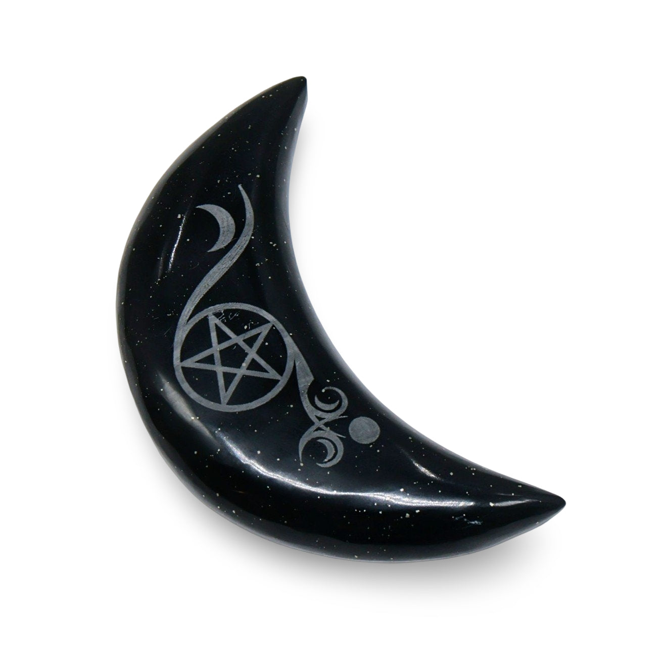 Pierre - Onyx Noir en Forme de Lune avec Pentacle