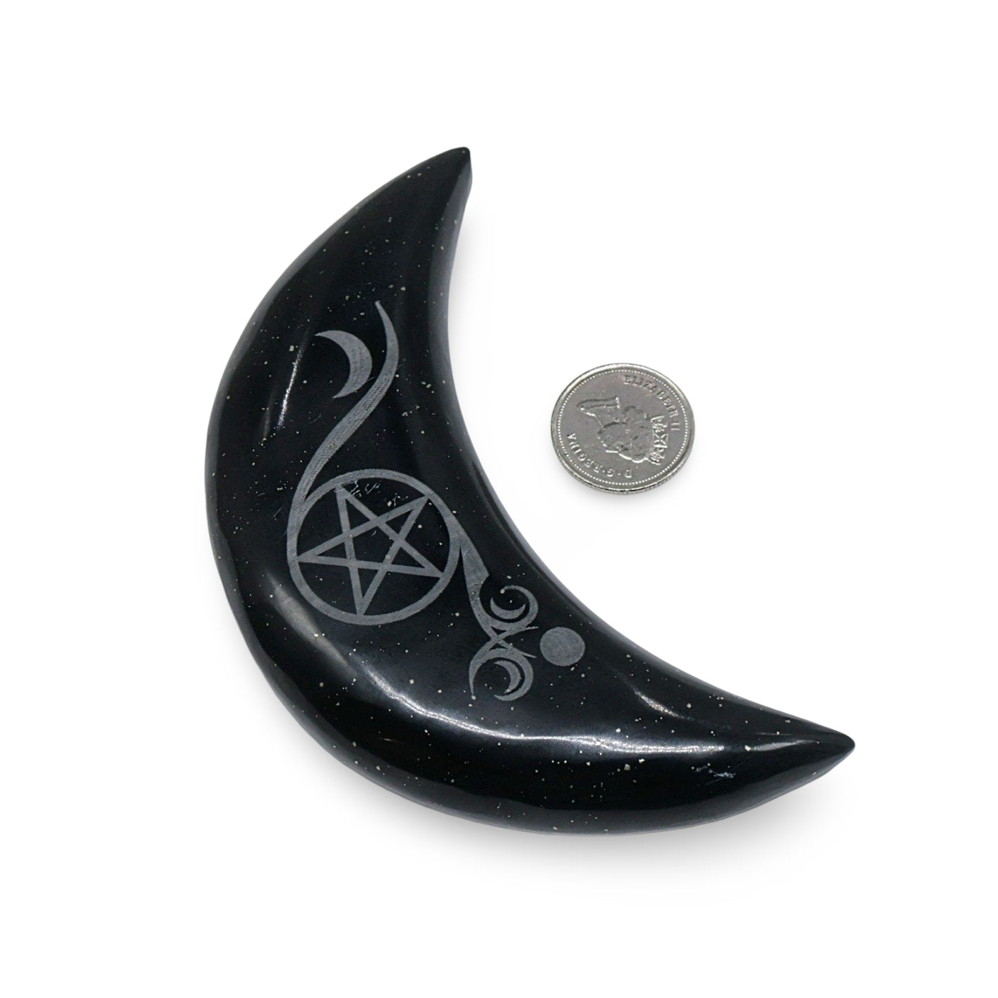 Pierre - Onyx Noir en Forme de Lune avec Pentacle