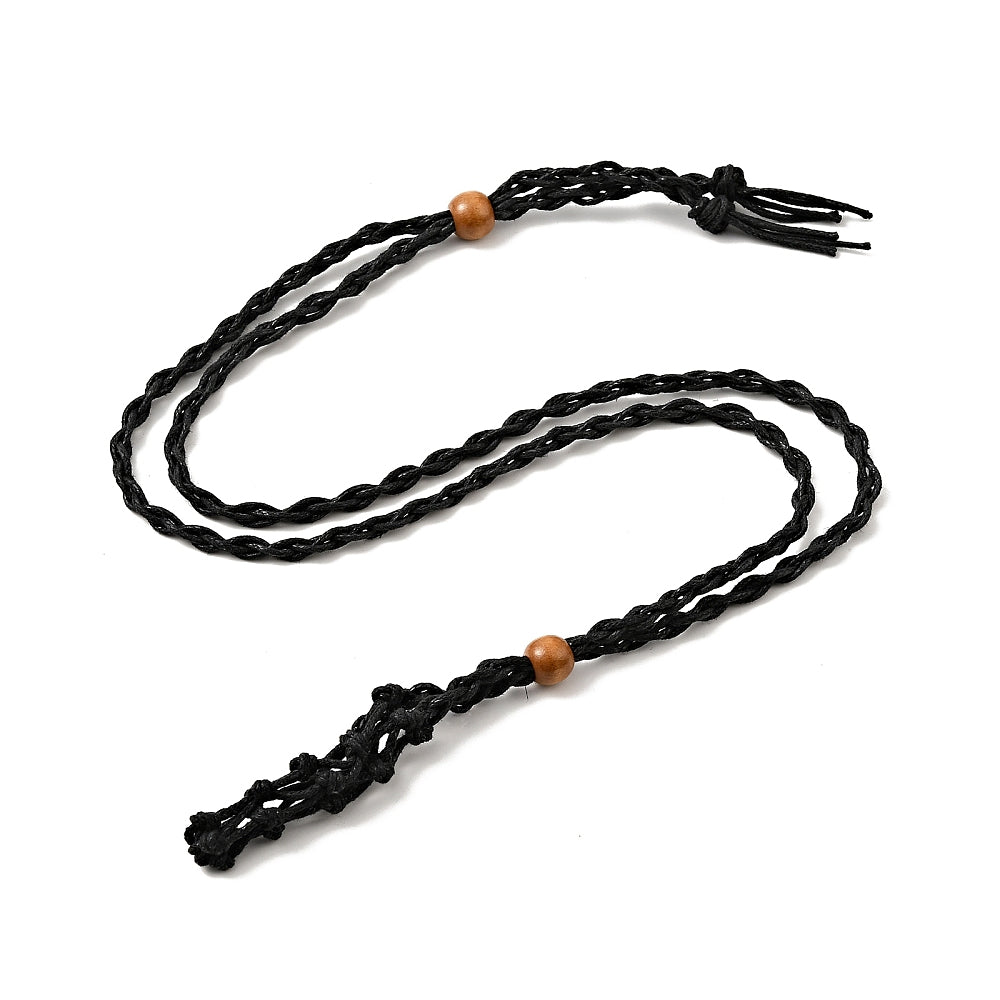 Collier - Pochette en Macramé en Cordon Ciré Tressé - Noir