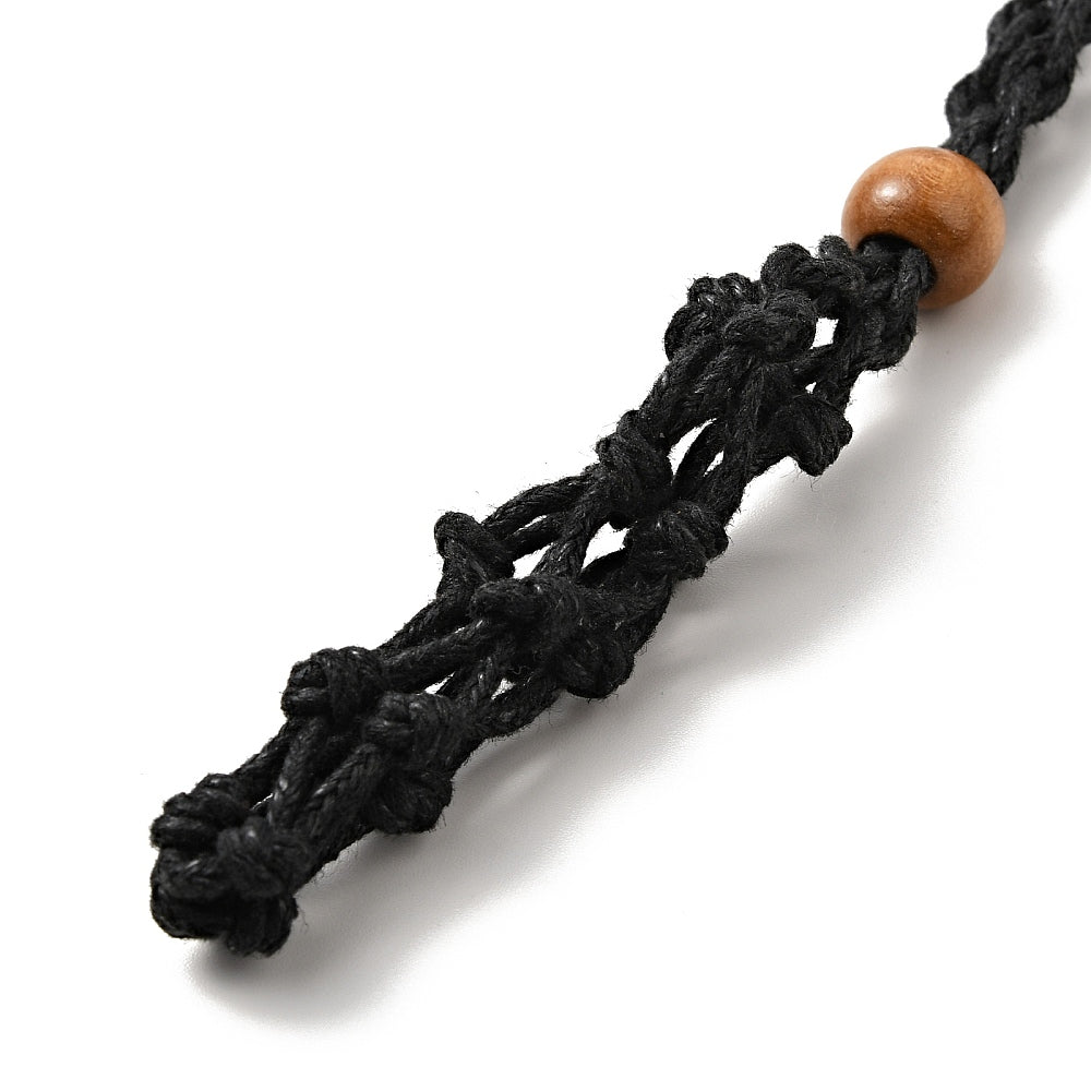 Necklace - Braided Wax Rope Macrame Pouch - Black