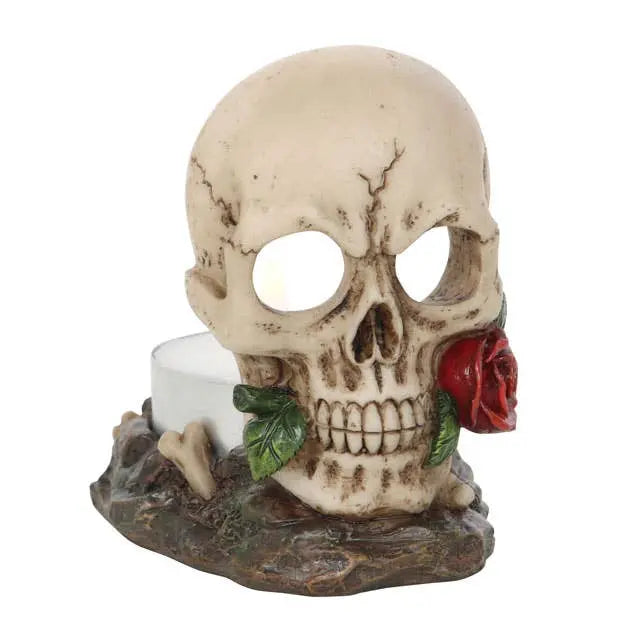 Candle Holder - Gothic Skull Rose - Tealight