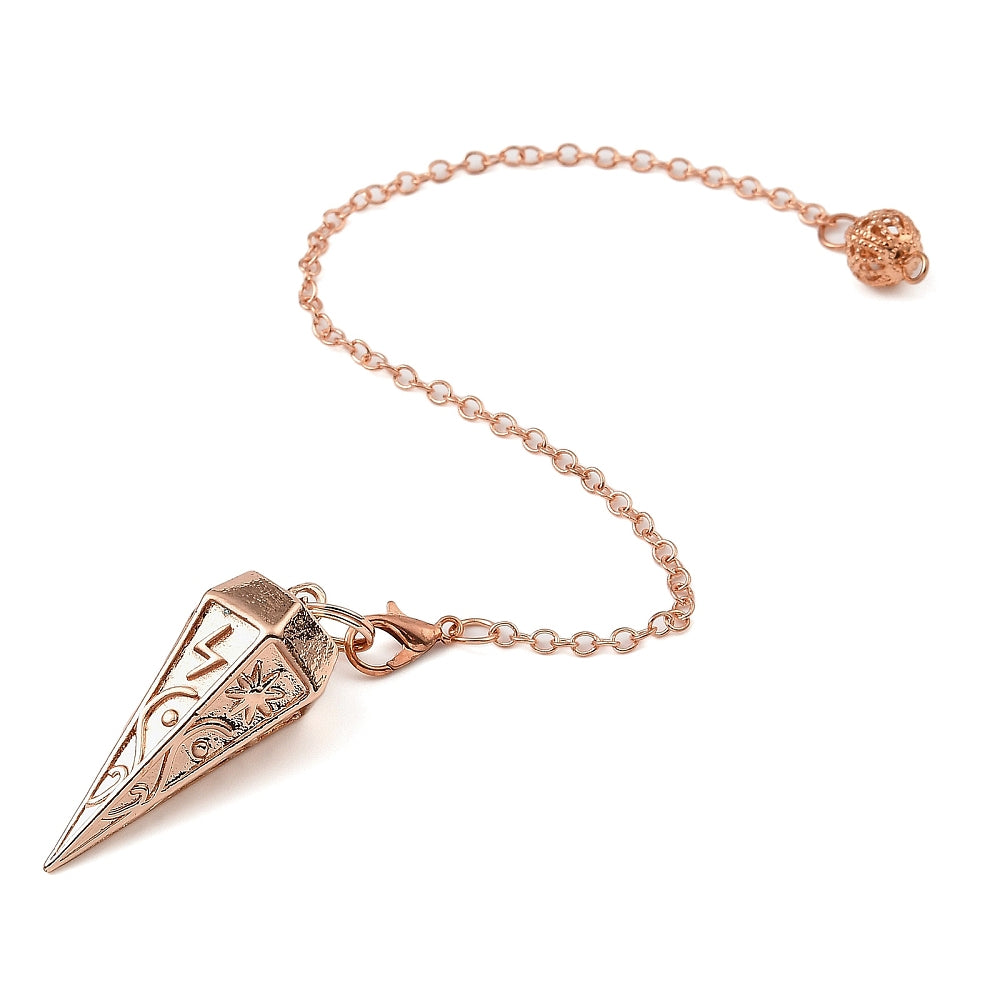 Pendulum - Rack Plating Brass Cone Dowsing Pendulum Pendant – Rose Gold (with Cable Chain & Lobster Clasp)