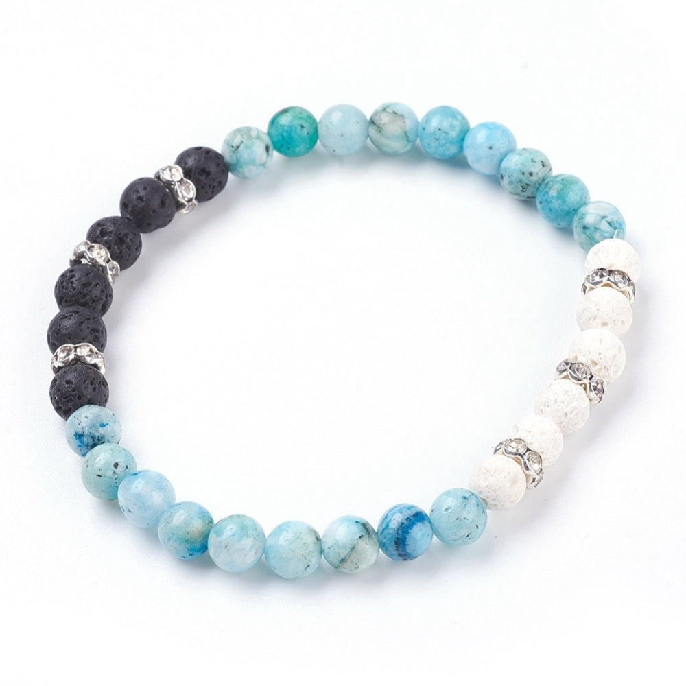 Bracelet - Hemimorphite with White & Black Lava Beads - 6mm