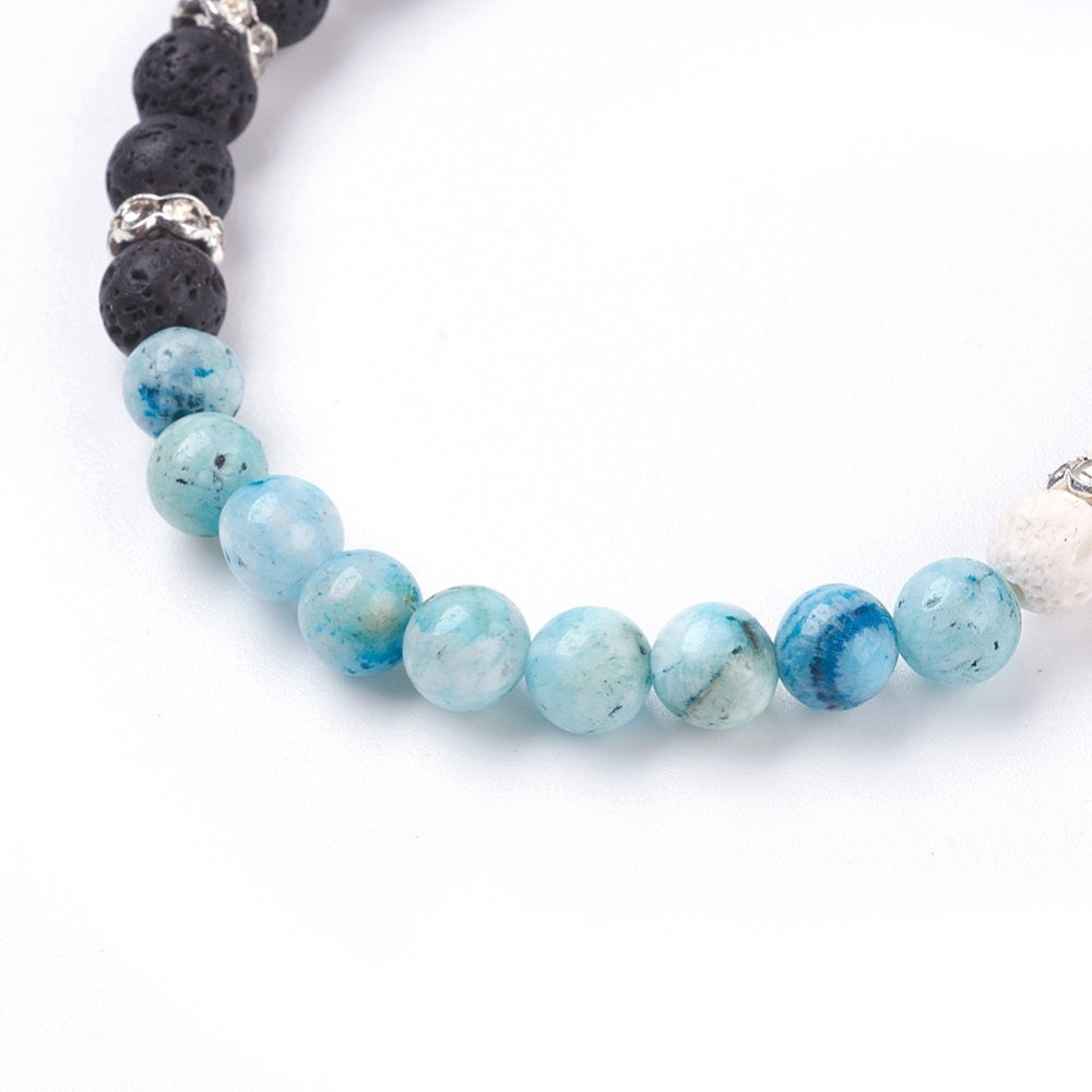 Bracelet - Hemimorphite with White & Black Lava Beads - 6mm