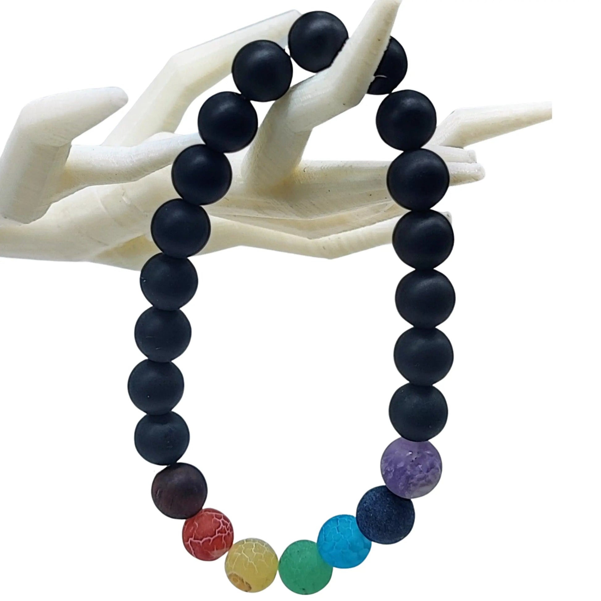 Bracelet -Black Agate -7 Chakras -8mm