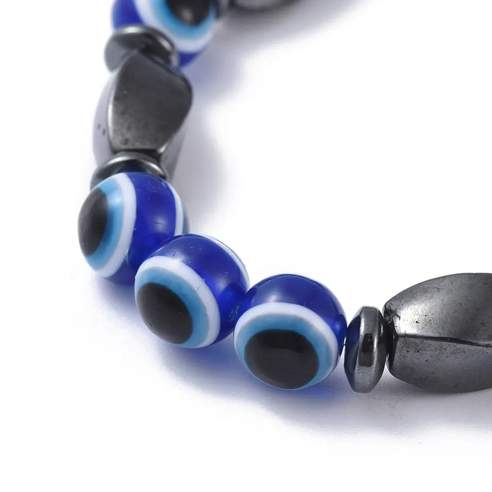 Bracelet - Hematite - Evil Eye - Fatima Hand - 8mm