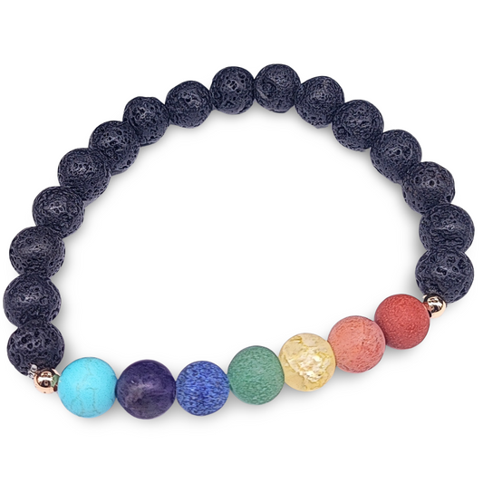 Bracelet - 7 Chakras &amp; Perles De Pierre De Lave - 8mm