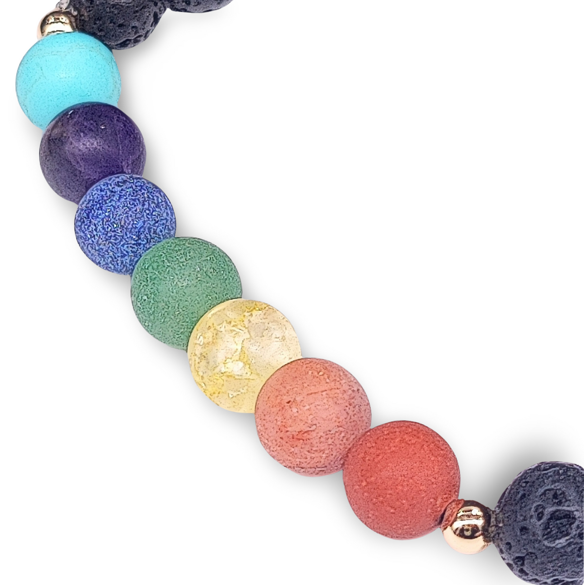 Bracelet - 7 Chakras &amp; Perles De Pierre De Lave - 8mm