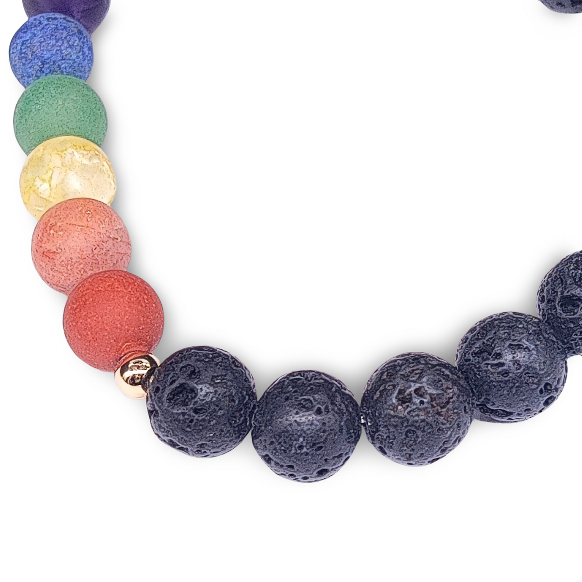 Bracelet - 7 Chakras &amp; Perles De Pierre De Lave - 8mm