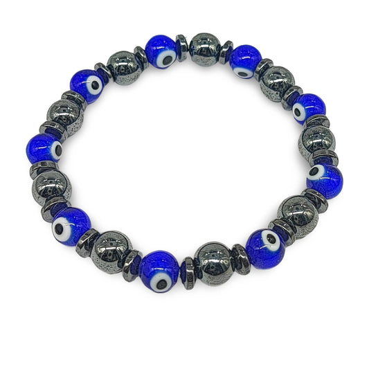 Bracelet - Evil Eye - Hematite - 8mm