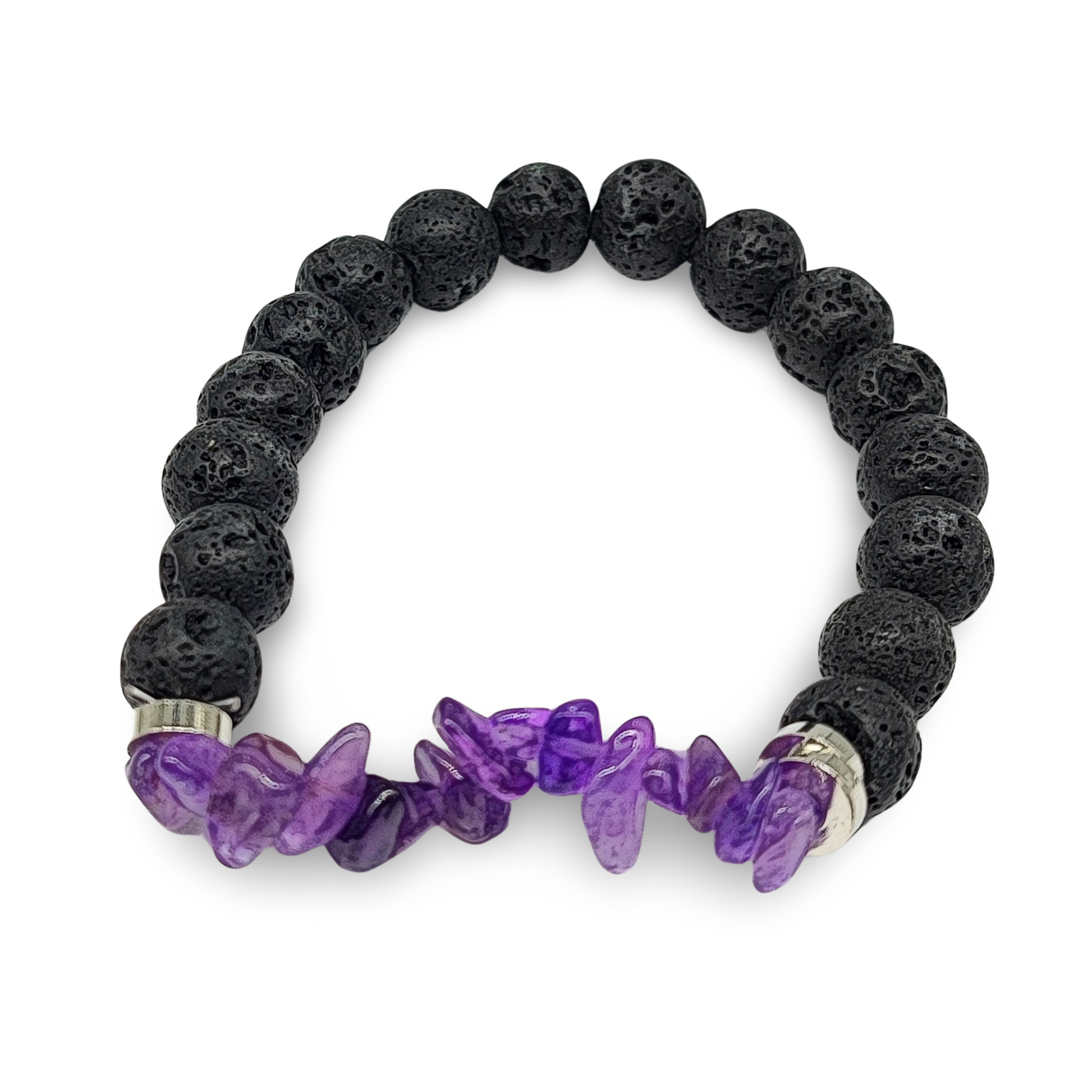 Bracelet -Lava Bead 8mm & Amethyst Chips