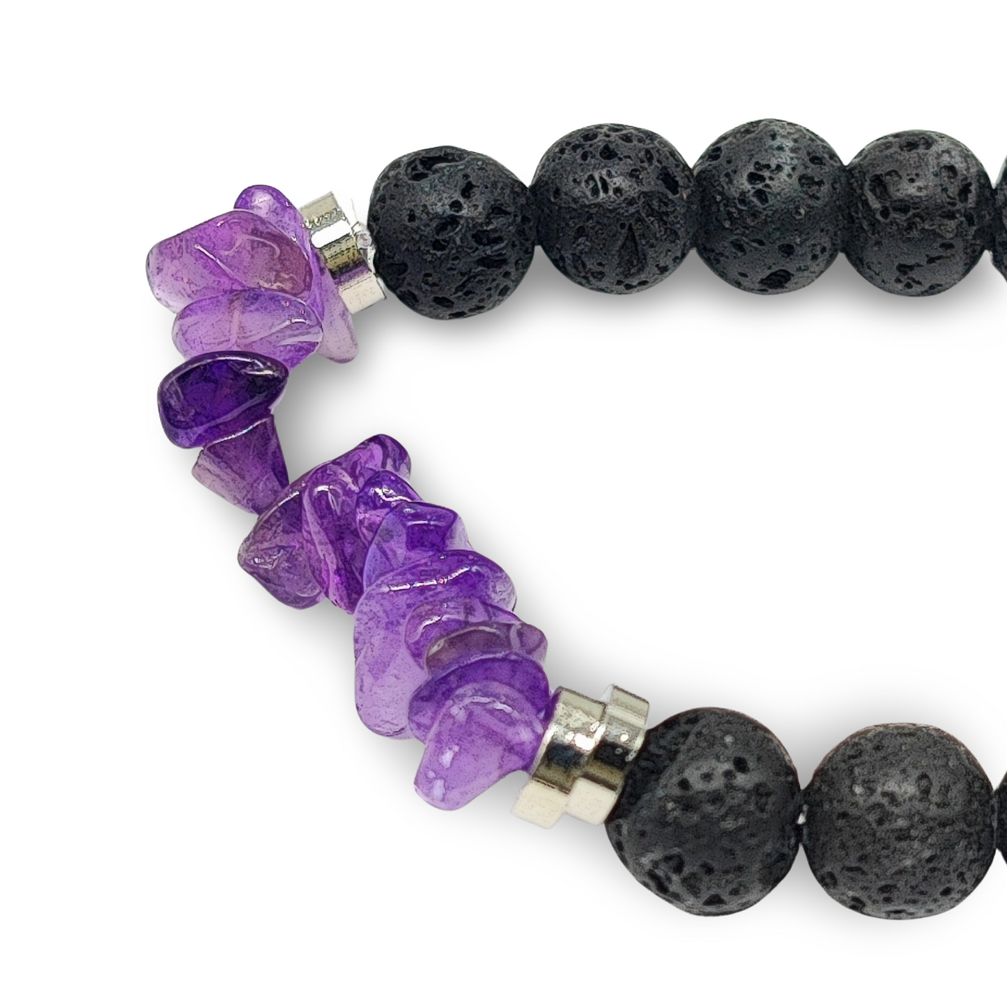 Bracelet -Lava Bead 8mm & Amethyst Chips