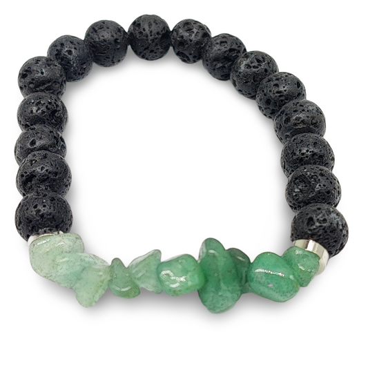 Bracelet -Lava Bead 8mm & Green Aventurine Chips