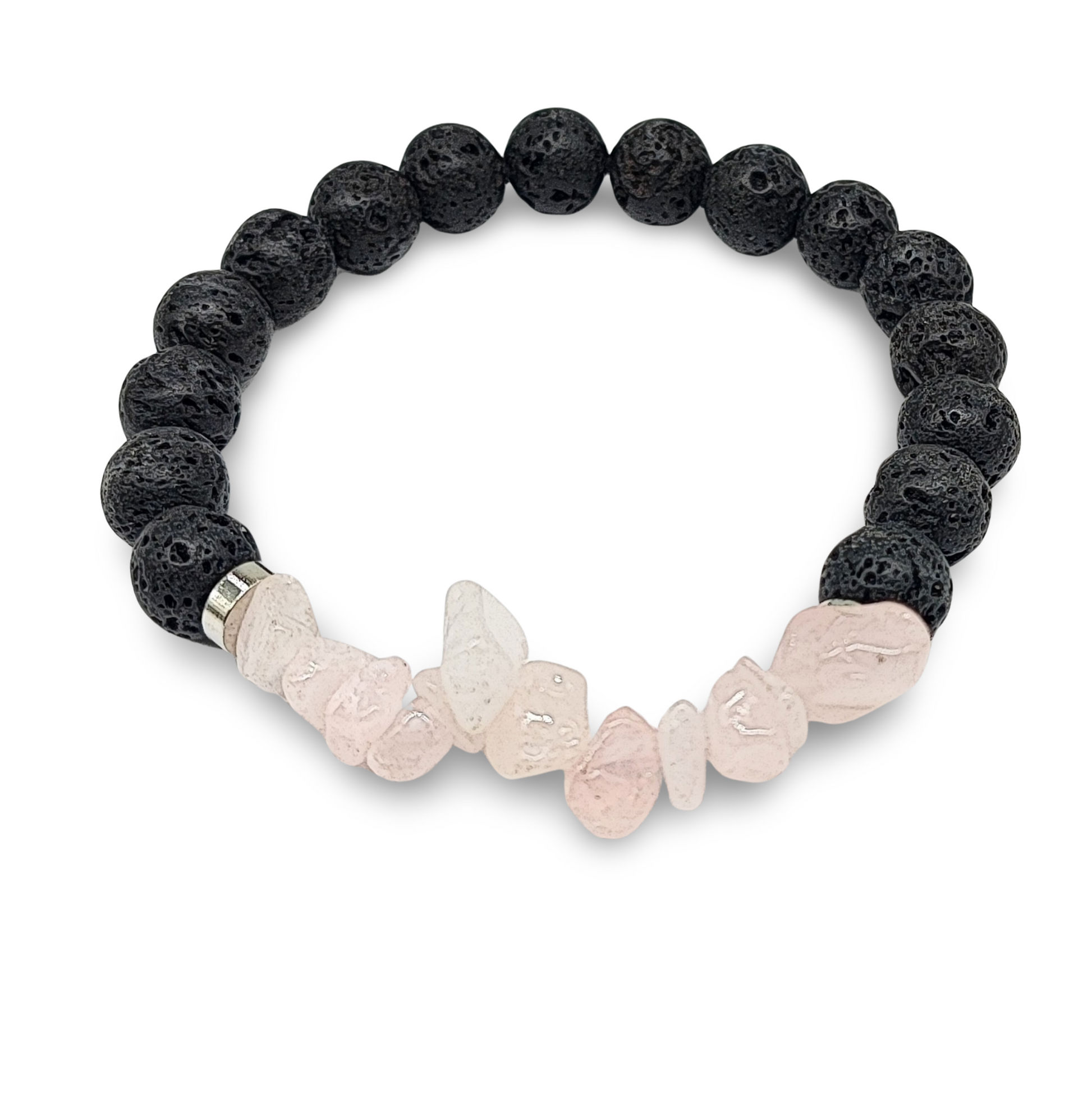 Bracelet -Lava Bead 8mm & Rose Quartz Chips