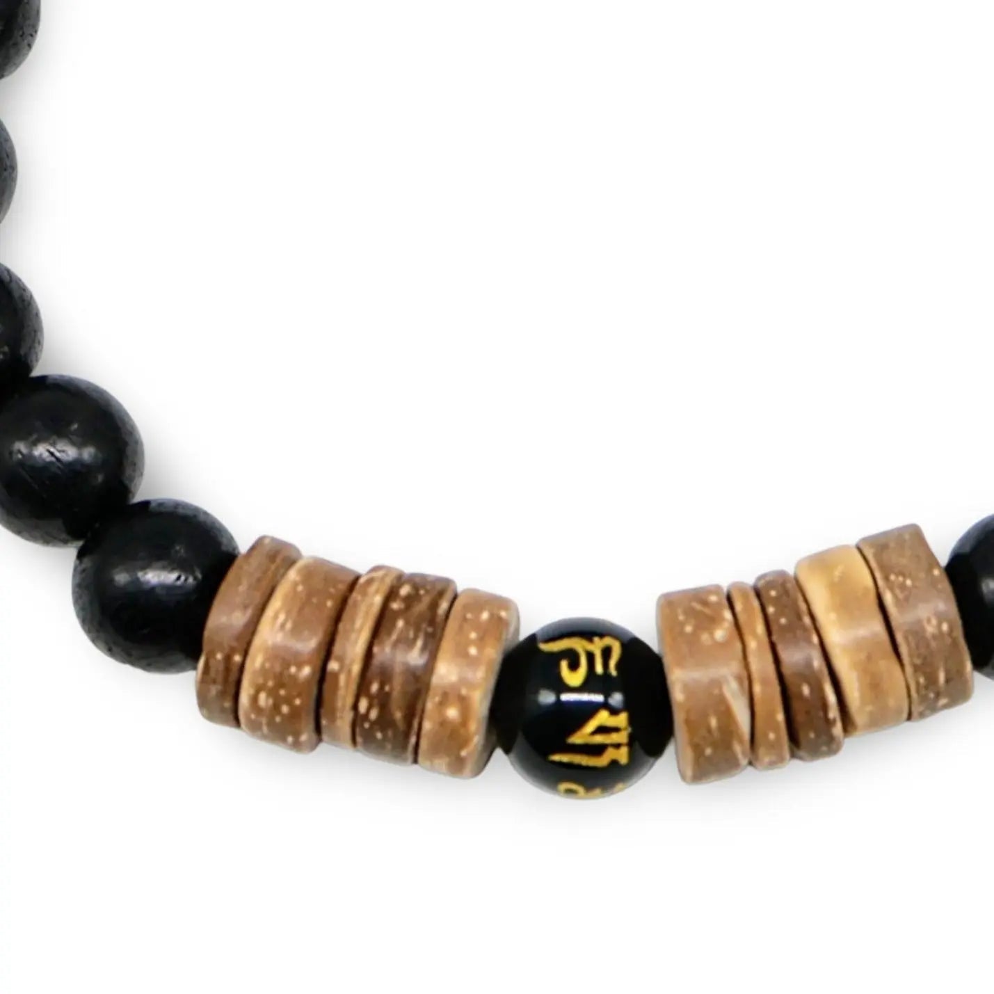 Bracelet - Natural Black Obsidian with Natural Wood Beads - 8mm -8mm -Arômes & Évasions