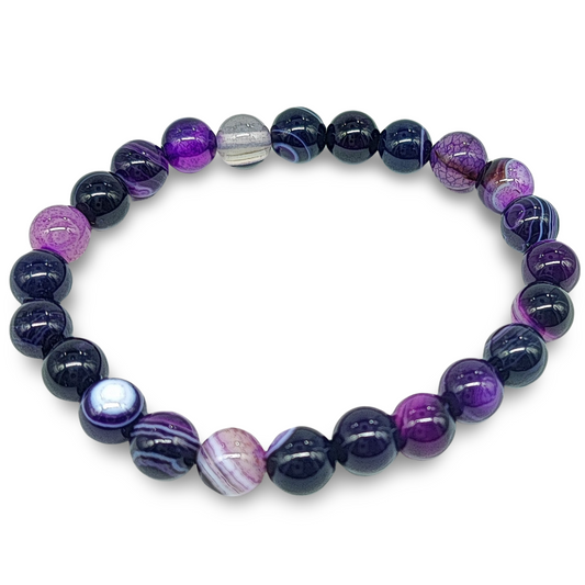 Bracelet -Purple Agate Striped -8mm