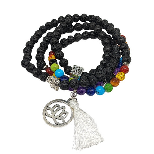 Bracelet/Necklace - Multi Strand - 7 Chakras & Lava Beads - 6mm