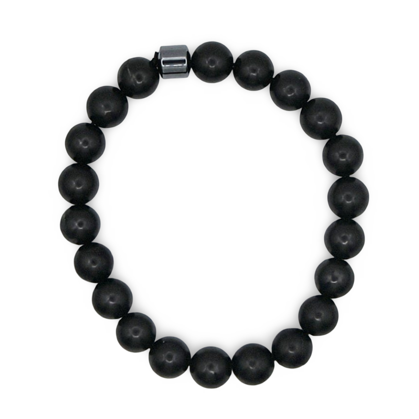 Bracelet - AAA Shungite Beads with One AAA Hematite Bead - 10mm