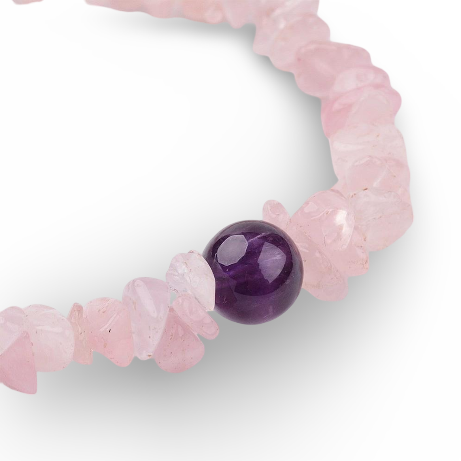 Bracelet - Rose Quartz Chips with Amethyst Bead