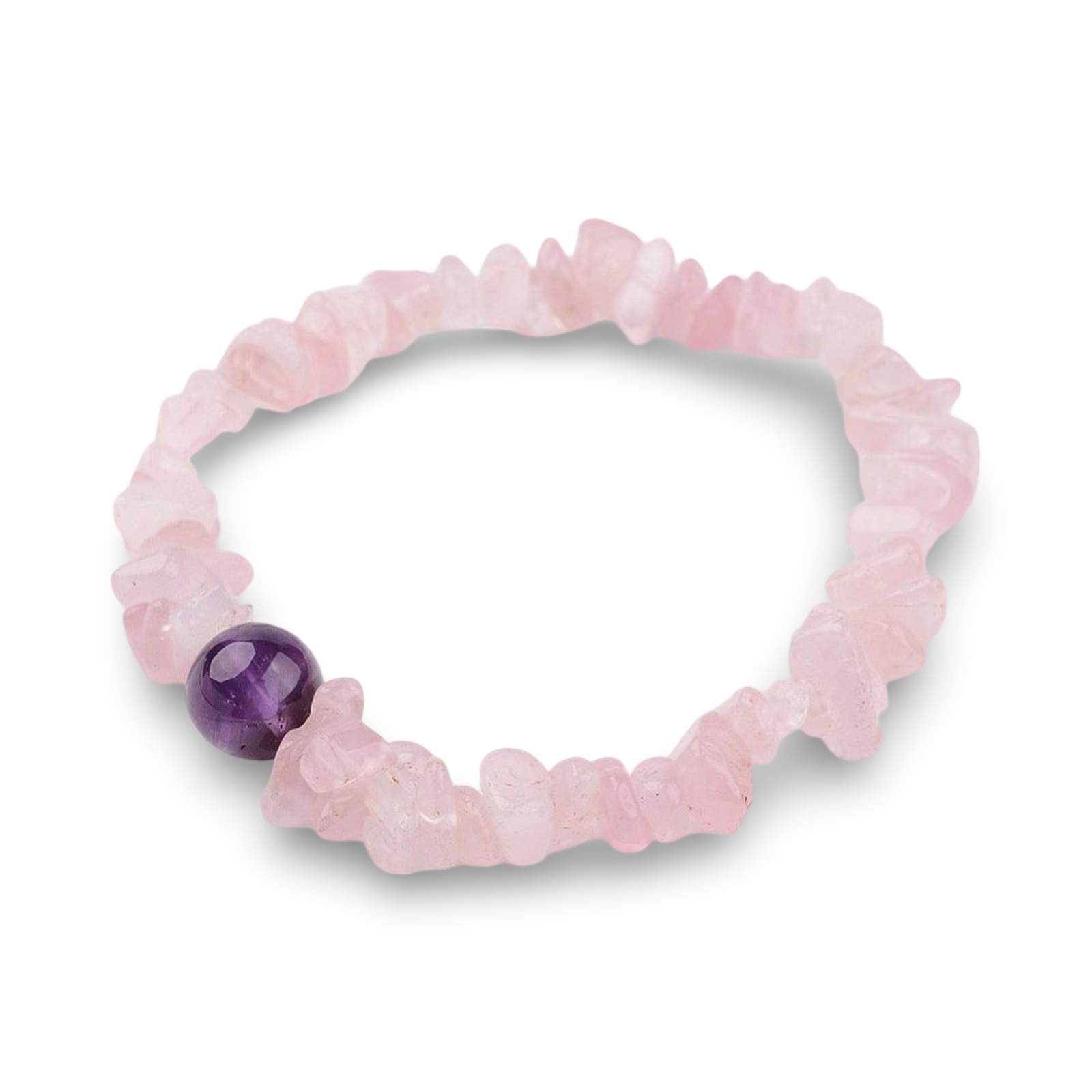Bracelet - Rose Quartz Chips with Amethyst Bead