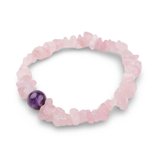 Bracelet - Rose Quartz Chips with Amethyst Bead