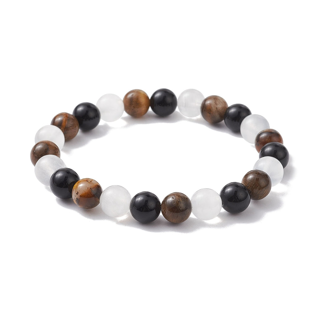 Bracelet - Tiger Eye, Selenite & Black Obsidian - 8mm