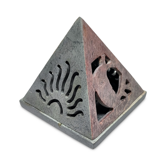 Candle & Incense Holder -Soapstone Pyramid -Sun & Moon