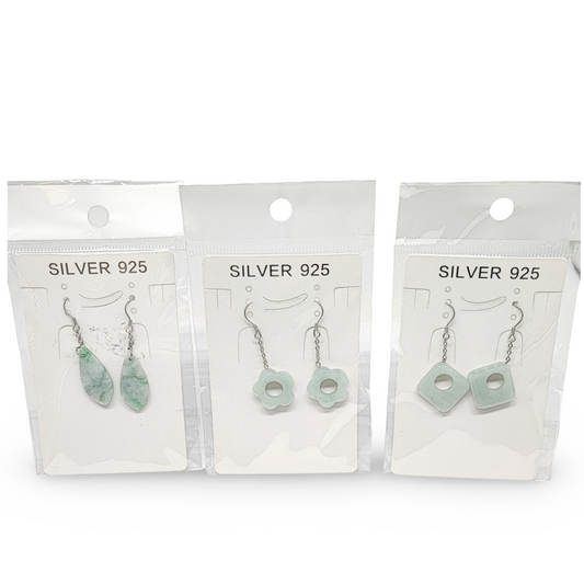 Earrings -925 Sterling -Natural Jadeite - Arômes et Évasions