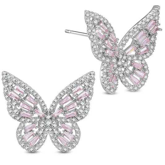 Earrings -925 Sterling -Natural Zircon -Pink Butterfly -Zircon -Arômes & Évasions
