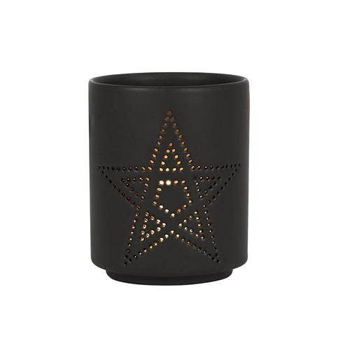 Green Tree Candle - Small Black Pentagram Cut Out Tealight Holder