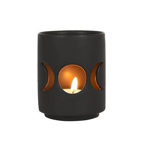 Green Tree Candle - Small Black Triple Moon Cut Out Tealight Holder