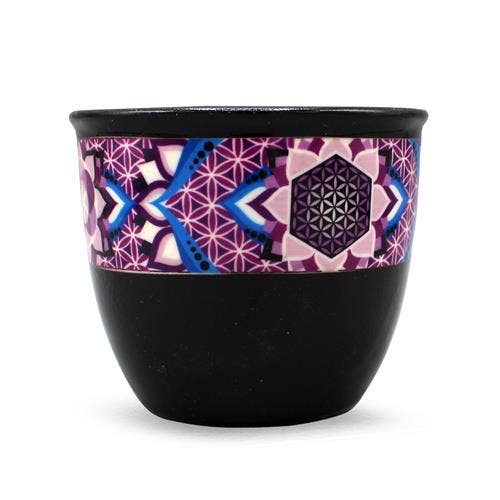 Green Tree Candle - Small Ceramic Smudge Bowl Flower of Life Black: Ceramic
