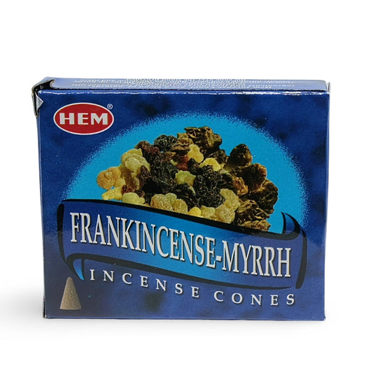Box of HEM Frankincense-Myrrh Incense Cones on a white background