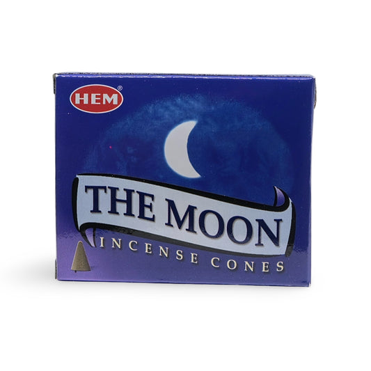 Box of HEM The Moon Incense Cones on a white background