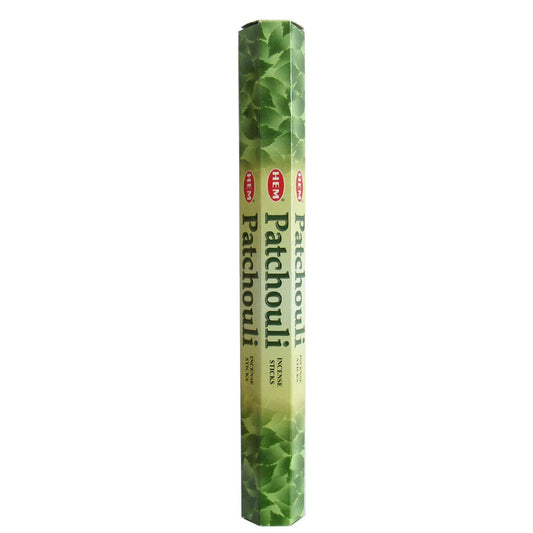 Pack of HEM Patchouli incense sticks on a white background