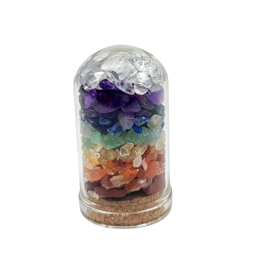 Home Decor -Small Decorative Bell -7 Chakras -Mixed Gemstones Chips -15ml