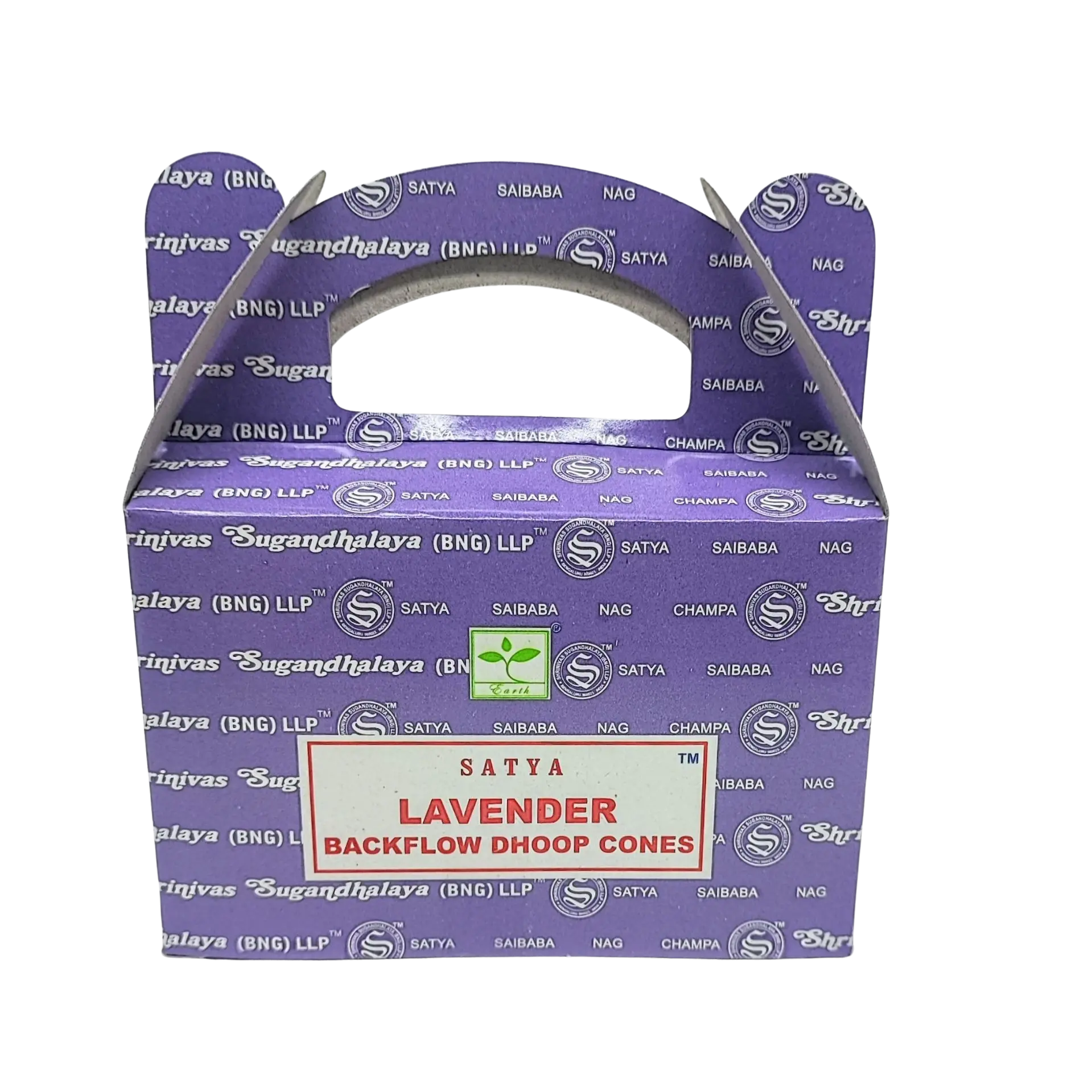 Satya Lavender Backflow Dhoop Cones - Purple Box Packaging of 24 Cones