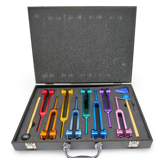 Meditation Accessories - Chakra 8 Tuning Forks Kit - Wood Box