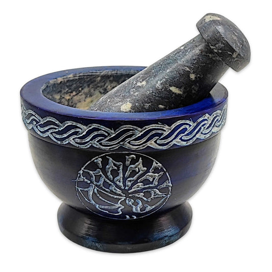 Mortar & Pestle -Soapstone -Tree of Life -Navy Blue -3.5''