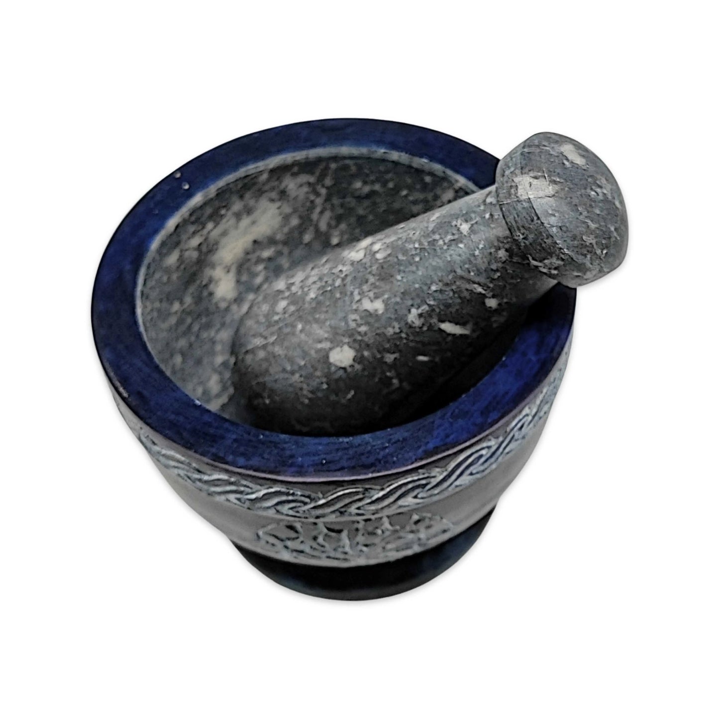 Mortar & Pestle -Soapstone -Tree of Life -Navy Blue -3.5''