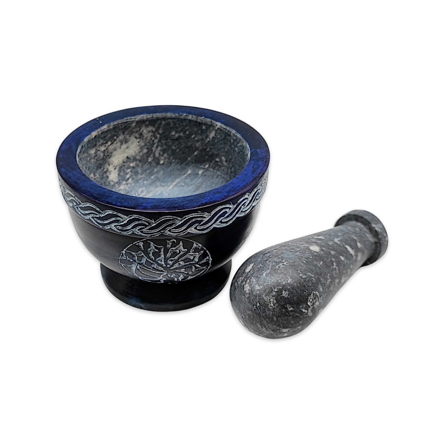 Mortar & Pestle -Soapstone -Tree of Life -Navy Blue -3.5''