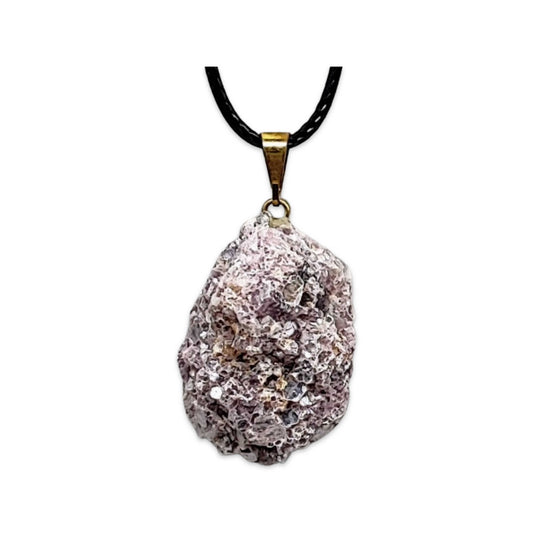 Necklace - Natural Lepidolite Pendant - Gold Bail